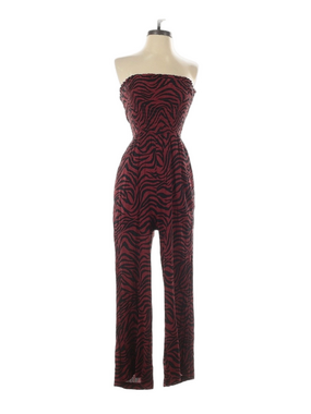 Strapless Red Zebra-Print Jumpsuit